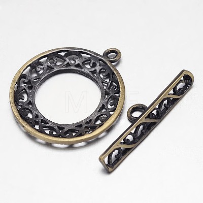 Filigree Brushed Brass Ring Toggle Clasps KK-L116-28AB-NF-1
