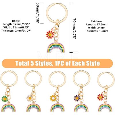 5Pcs 5 Colors Alloy Enamel Pendant Keychains KEYC-HY0001-01-1