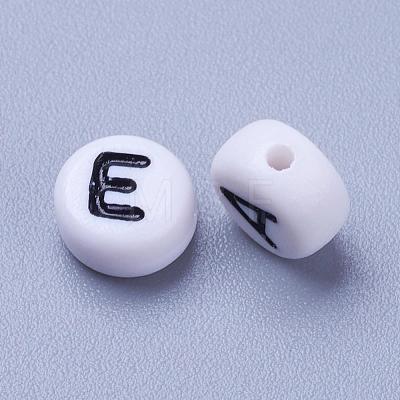 White Chunky Letter Acrylic Flat Round Beads for Kids Jewelry X-OACR-E001-19-1