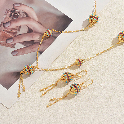 Bohemian Lantern Tassels Brass Earrings & Necklaces Set for Wedding and Party DF0929-1