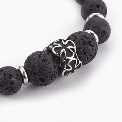 Natural Lava Rock Beads Stretch Bracelets BJEW-JB03959-01-1