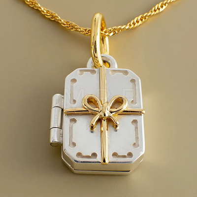 Two Tone Brass Openable Gift Box Photo Locket Pendant Necklaces for Women FS-WG75460-02-1