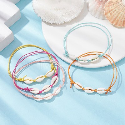 5Pcs 5 Color Natural Cowrie Shell Braided Beaded Anklets Set AJEW-AN00566-1