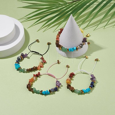 Natural & Synthetic Mixed Gemstone Chips Braided Bead Bracelet BJEW-JB08079-1