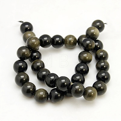 Natural Golden Sheen Obsidian Beads Strands G-C068-10mm-9-1