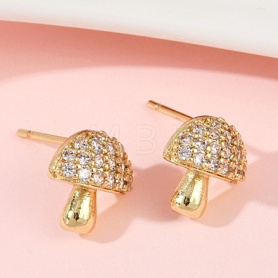 Mushroom Brass Micro Pave Clear Cubic Zirconia Stud Earrings EJEW-F895-17G-1