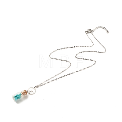 Glass Bottle with Synthetic Turquoise Chips Pendant Necklace NJEW-JN03841-03-1