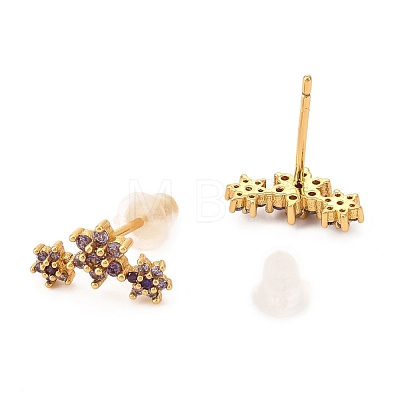 Brass Micro Pave Cubic Zirconia Stud Earrings EJEW-F273-15D-G-1
