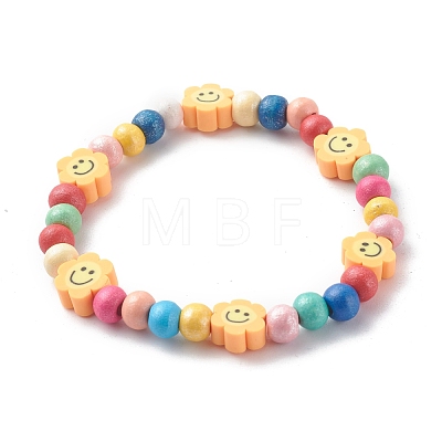 Round Natural Wood Beads Stretch Bracelets BJEW-JB06596-1