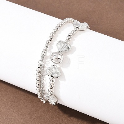 Brass Micro Pave Clear Cubic Zirconia Heart Round Beaded Bib Necklaces for Women NJEW-F364-08P-1