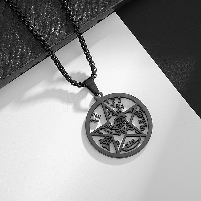 Alloy Witchcraft Pentagram Pendant 201 Stainless Steel Box Chain Necklaces for Men FS-WGE54F1-03-1