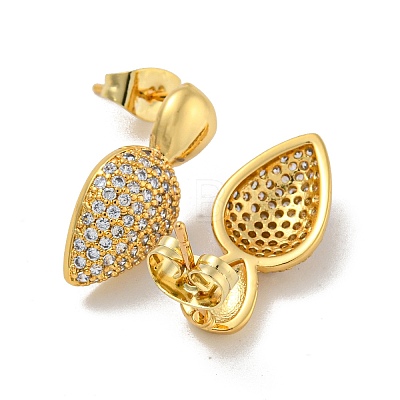 Teardrop Brass Pave Cubic Zirconia Dangle Stud Earrings for Women EJEW-N054-43G-1