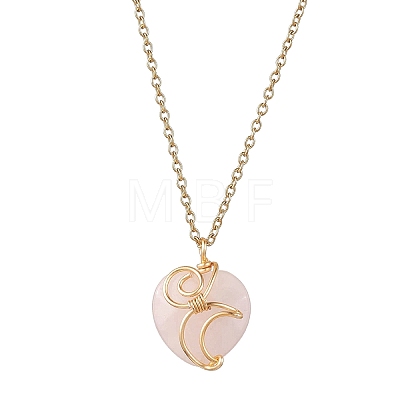 Natural Rose Quartz Heart Pendant Necklaces NJEW-JN04683-02-1