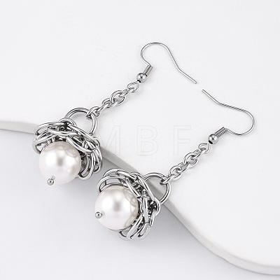 304 Stainless Steel & Resin Pearl Dangle Earrings WG17434-01-1