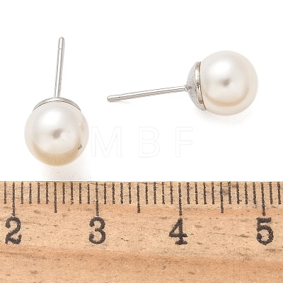 Brass ABS Imitation Pearl Stud Earrings EJEW-B132-01B-P-1