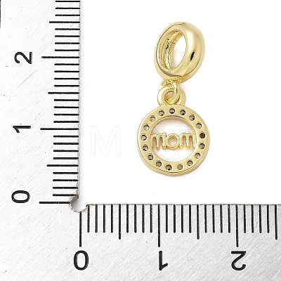 Mother's Day Brass Micro Pave Clear Cubic Zirconia Ring with Word MOM European Dangle Charms KK-P293-32G-1