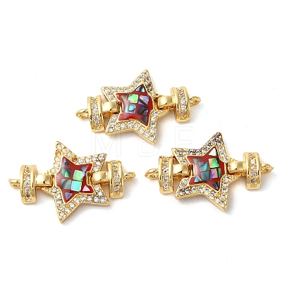 Rack Plating Brass Micro Pave Cubic Zirconia Star Connector Charms KK-K385-101G-1