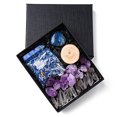 Natural Lapis Lazuli & Quartz Crystal & Amethyst Bullet & Heart & Nugget & Chips Gift Box WG94197-12-1