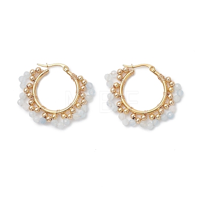Brass Natural Aquamarine Hoop Earrings EJEW-TA00782-02-1