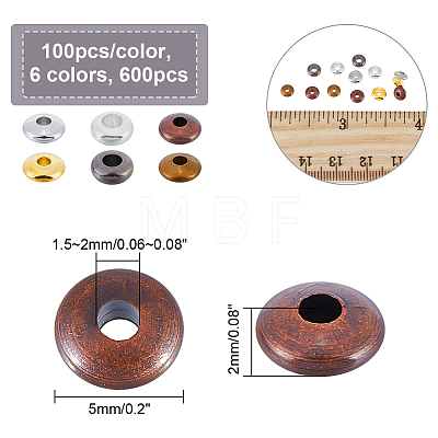 600Pcs 6 Colors Brass Spacer Beads KK-CA0003-58-1