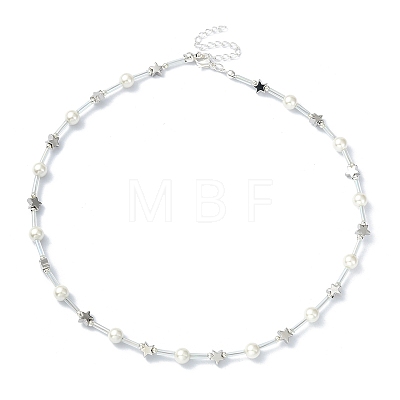 Alloy Star & Natural Pearl Beaded Necklace for Women NJEW-TA00130-1