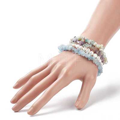 4Pcs 4 Style Natural Pearl & Mixed Gemstone Chips Beaded Stretch Bracelets Set BJEW-JB08915-1
