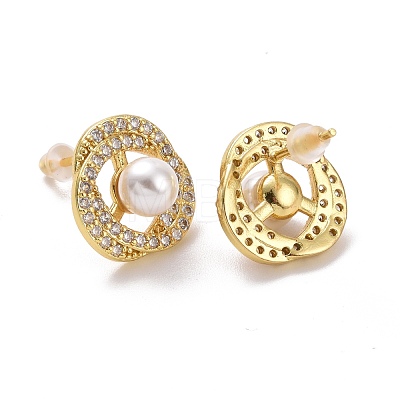 Clear Cubic Zirconia Flower with Plastic Pearl Stud Earrings EJEW-A072-06LG-1