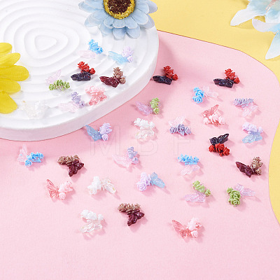 40Pcs 8 Styles Luminous Resin Butterfly with Flower Cabochons CRES-TA0001-98-1