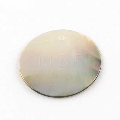 Flat Round Black Lip Shell Pendants SHEL-R009-32-1