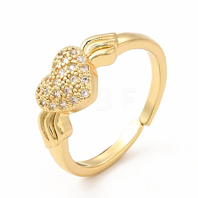 Cubic Zirconia Heart with Wing Open Cuff Ring RJEW-G281-03G-1