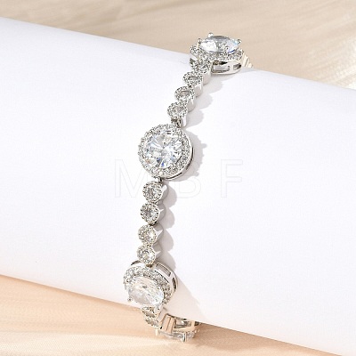 Flat Round Brass Micro Pave Cubic Zirconia Link Chain Bracelets KK-R217-26P-1