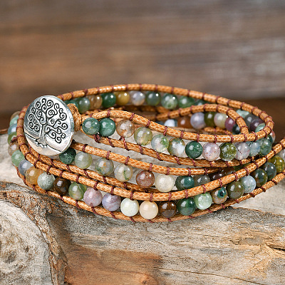 Natural Indian Agate Beads Wrap Bracelets WG093E5-01-1