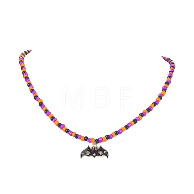 3Pcs 3 Style Alloy Enamel Ghost & Pumpkin & Bat Pendant Necklaces Set NJEW-TA00077-1