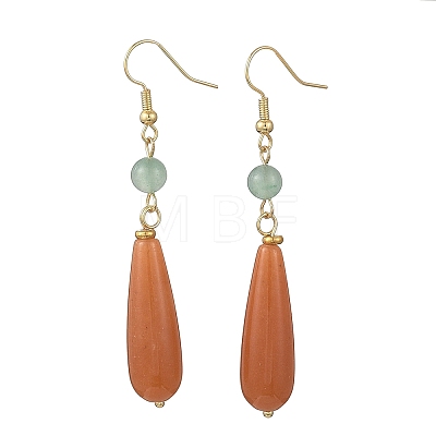 Natural Red/Green Aventurine & Brass & 304 Stainless Steel Dangle Earrings EJEW-JE07257-01-1