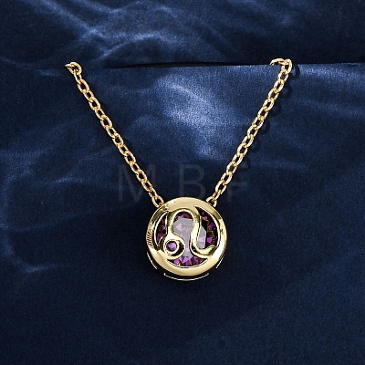 Brass Pave Cubic Zirconia Birth Stone Constellation Pendant Cable Chain Necklaces LS-NJEW-D334-01G-09-1