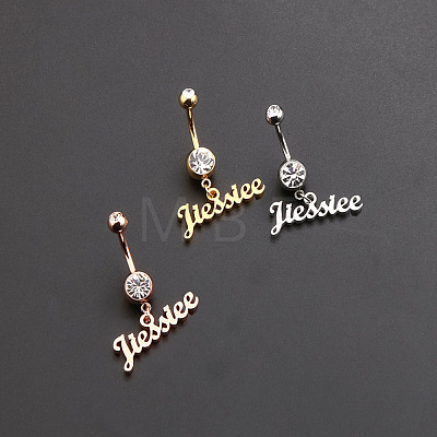 316L Surgical Stainless Steel Clear Cubic Zirconia Jiessiee Letter Dangle Bell Rings WGB741B-02-1