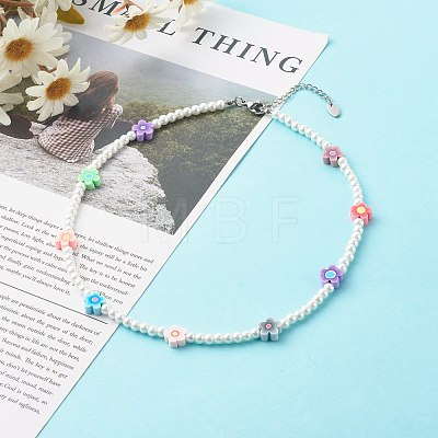 Glass Pearl Round Beaded Necklaces for Kid NJEW-JN03607-1