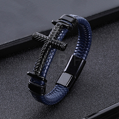 Artificial Leather Cord Braided Bracelets for Men FS-WGEBCD0-01-1