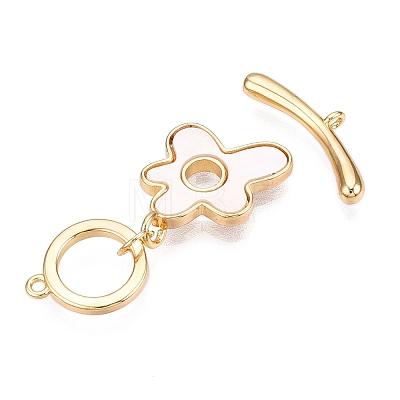 Brass & Shell Toggle Clasps KK-N254-159G-1