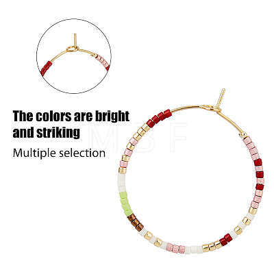 FIBLOOM 4 Pairs 4 Colors Bohemian Style Miyuki Seed Beaded Hoop Earrings EJEW-FI0001-83-1