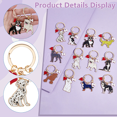 12Pcs 12 Styles Alloy Enamel Pet Dog Keychains KEYC-JOY00007-1