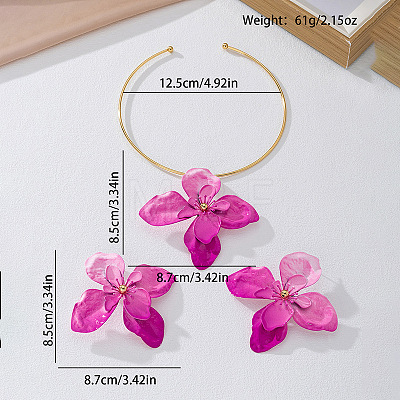 Flower Alloy Stud Earrings & Pendant Choker Sets for Women WG356AA-01-1