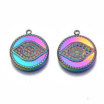 Rainbow Color 304 Stainless Steel Pendant Rhinestone Settings STAS-S119-093-1