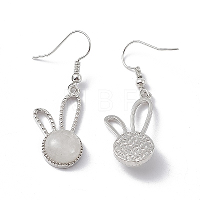 Natural Quartz Crystal Rabbit Dangle Earrings EJEW-A092-05P-20-1