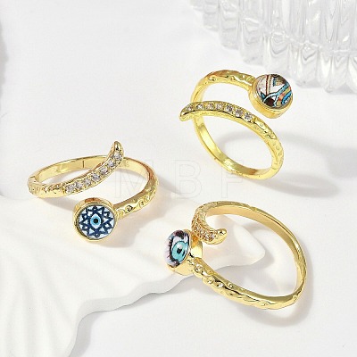 Brass Micro Pave Clear Cubic Zirconia Enamel Cuff Rings  for Women RJEW-L113-034G-1