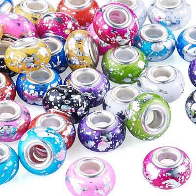 50Pcs 10 Colors Opaque Resin Rondelle European Beads RESI-TA0005-47-1