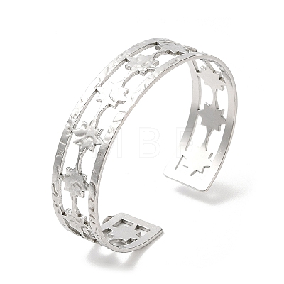 304 Stainless Steel Star Open Cuff Bangles BJEW-L682-026P-1