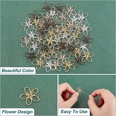 48 Pcs 4 Colors Brass Bead Caps KK-FH0004-38-1