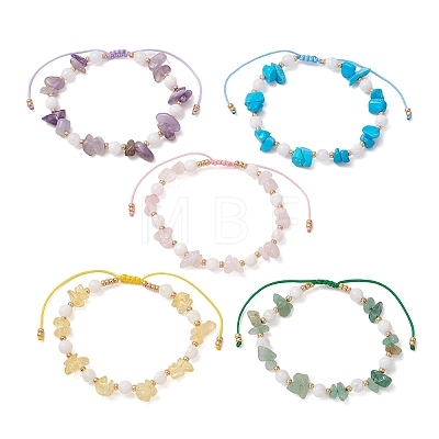 Natural & Synthetic Gemstone & Natural Malaysia Jade Chips Beads Braided Bead Bracelets BJEW-MZ00330-1
