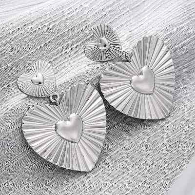 Heart 304 Stainless Steel Dangle Stud Earrings EJEW-Z109-03P-1